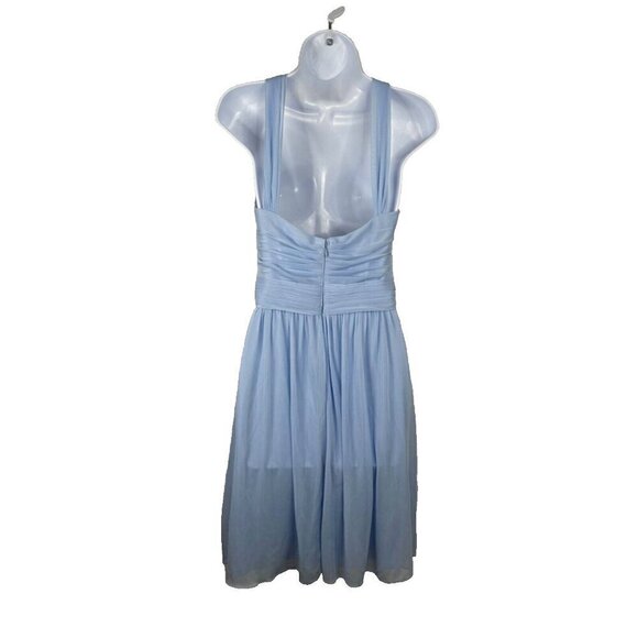 David's Bridal Y Neck Mesh Short Bridesmaid Dress Ice Blue Women's Size 6 EUC - Picture 5 of 10